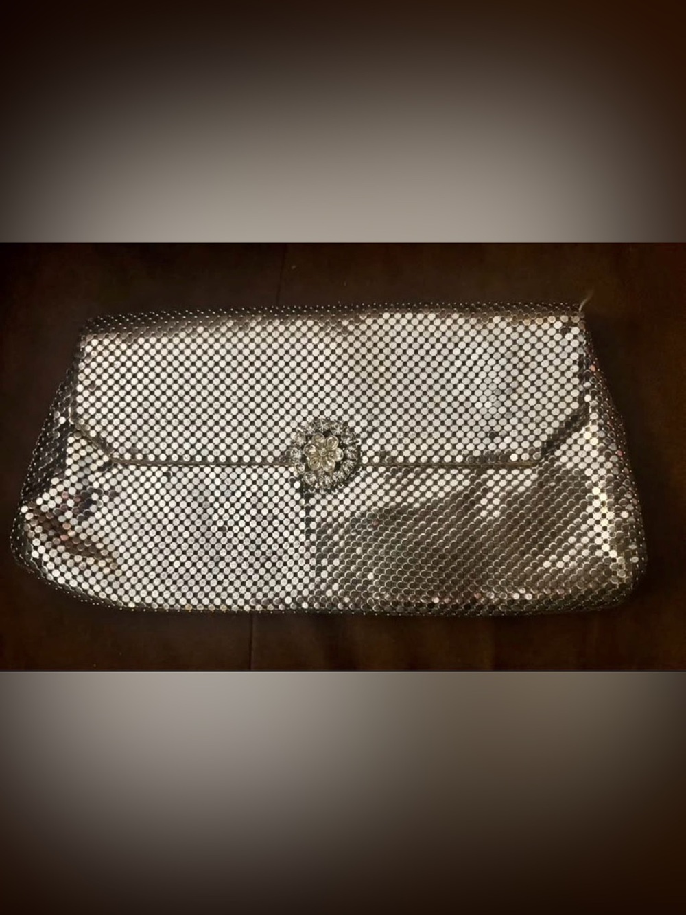Vintage Whiting & Davis Silver Sequin Floral-Embellished Clutch